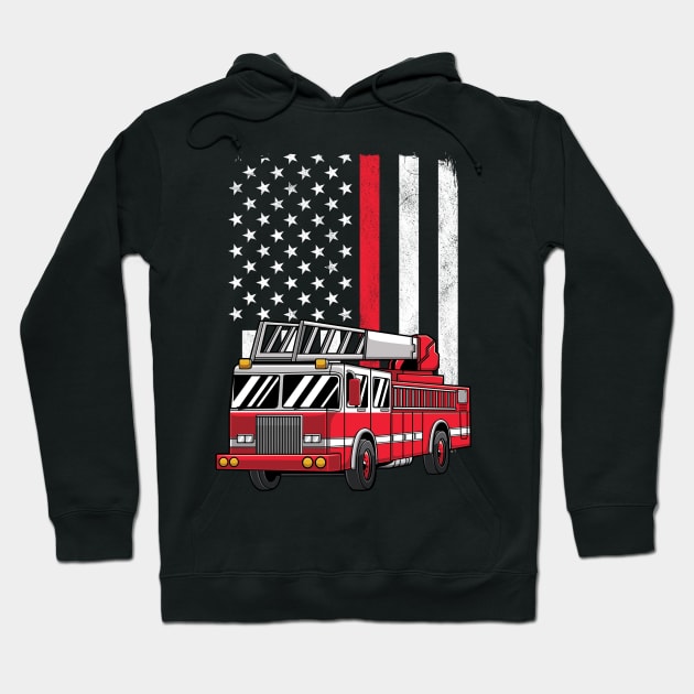 Fire Truck Thin Red Line USA American Flag Fireman Gift Hoodie by HCMGift